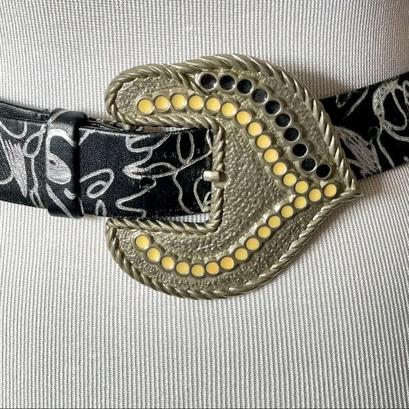 Carol Van Wyck Vintage Chunky Buckle Black Grey Printed Western Belt main image 5